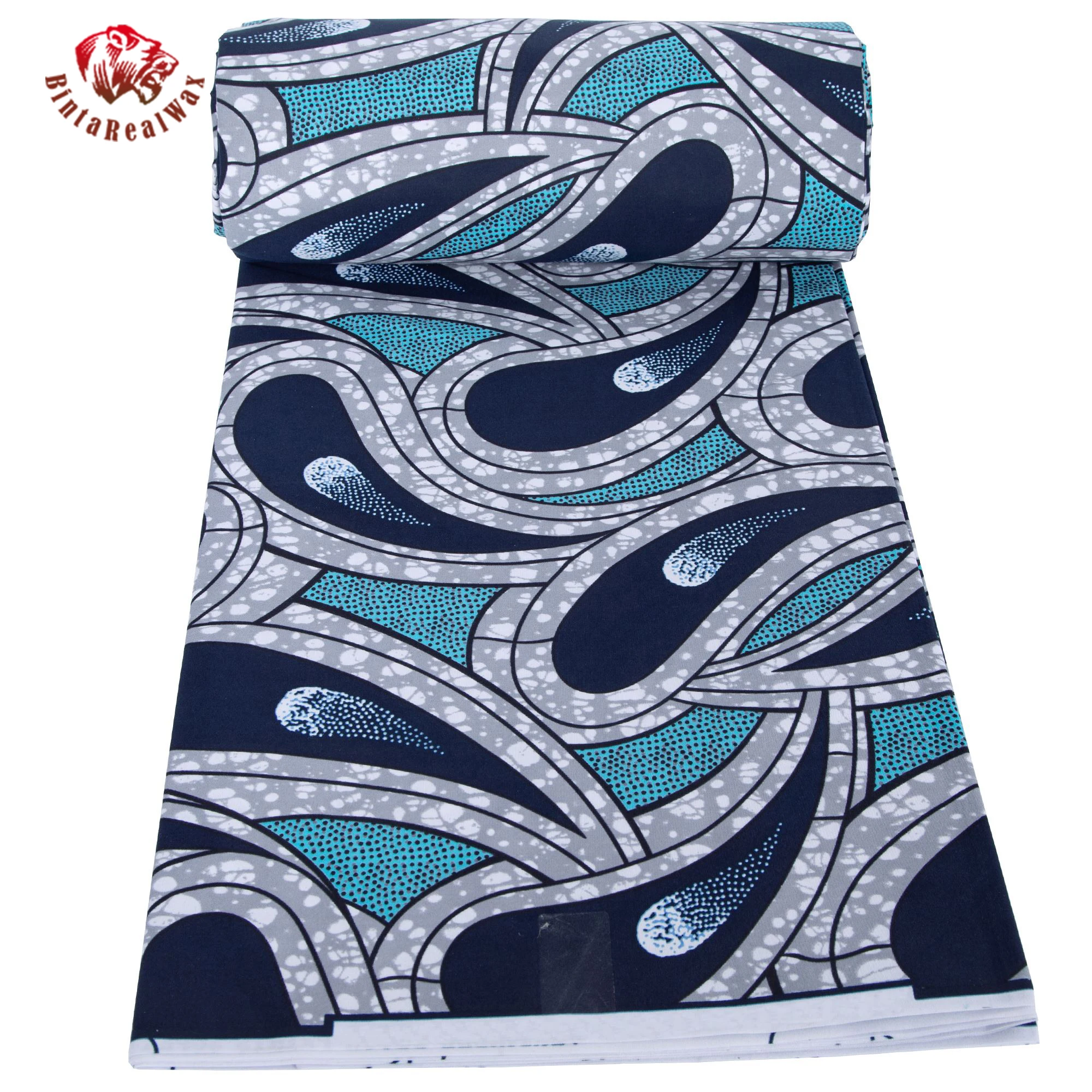 African Ankara Wax Fabric 6Yards – Blue Paisley Design  Wedding Dresses & Dashiki – DintaRealwax Authentic FP6698 view 4
