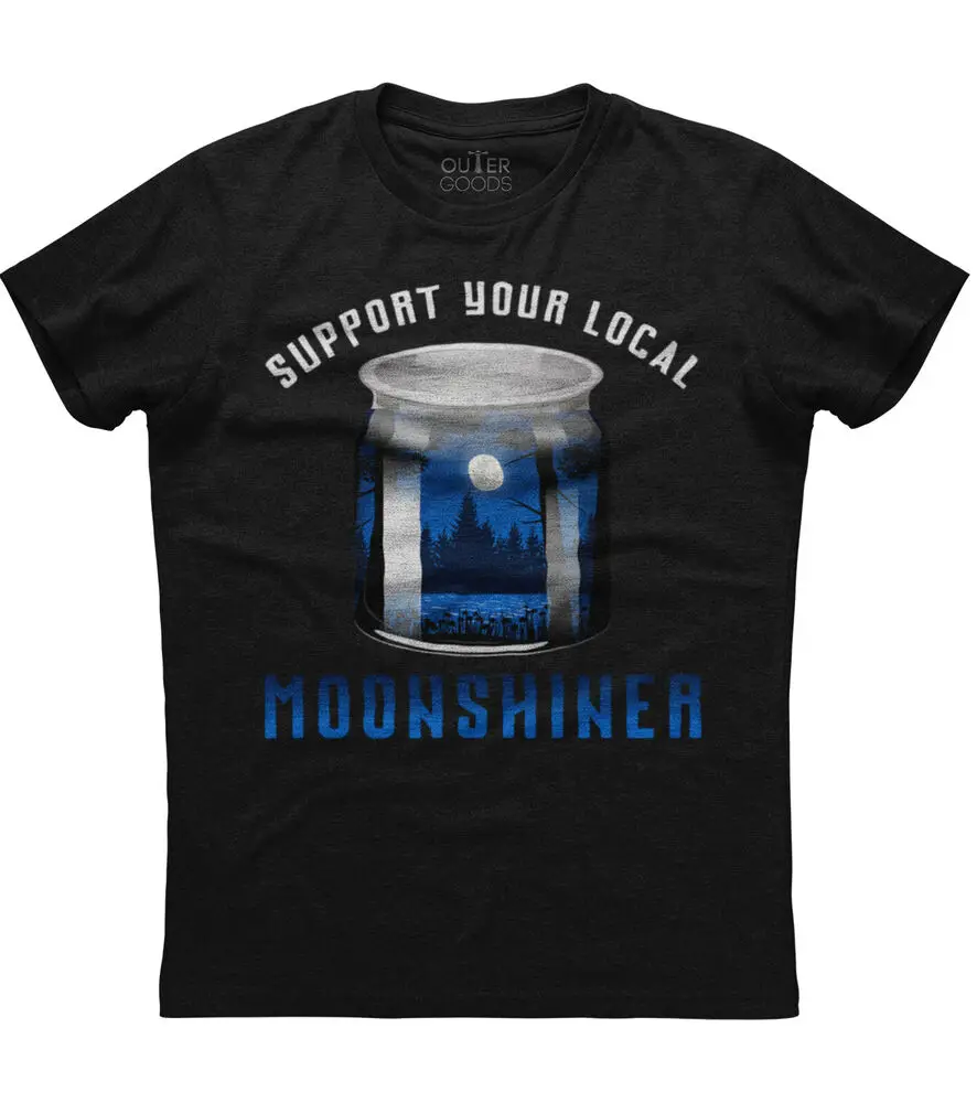 Support Your Local Moonshiner Funny Jar Mens Short Sleeve Cotton Black T-shirtHigh quality 100% cottonClothing tops are unisex