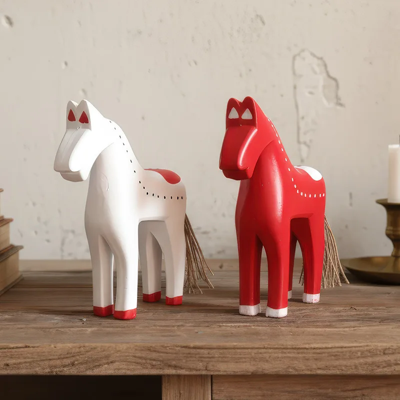 Creative Morandi Wooden Horse Ornaments Home Decoration Accessories Wood Office Table Miniature Craft  Birthday Gift Decorative