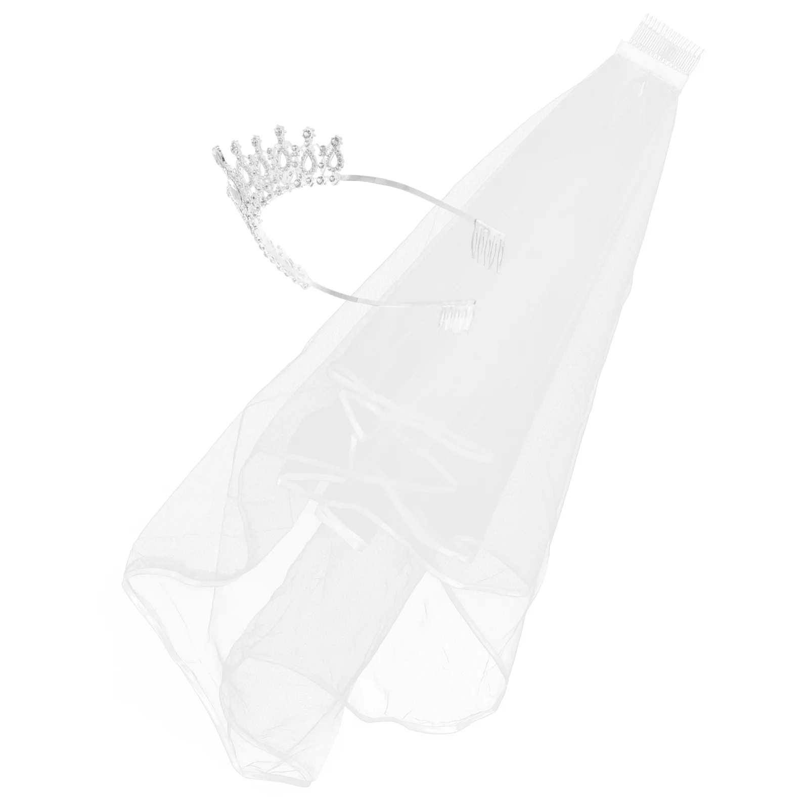 Véu branco para casamento e tiara, 2 peças, véu com pente, coroa marfim, renda