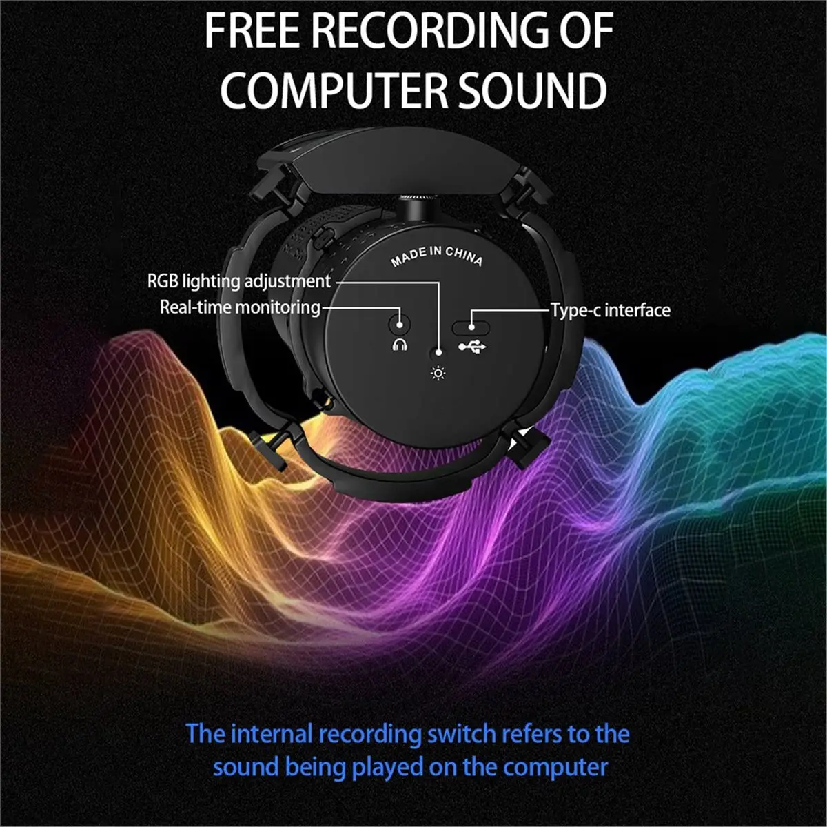 OKgood USB Microphone for Recording Streaming on PC Headphone Output Touch-Mute Button RGB Gaming Microphone Noise Cancellation