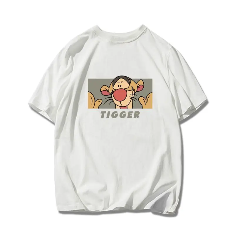 Jumping Tiger T-shirt, Retro Blue Frame Print, Casual Black Cotton Short Sleeve Tee for Boys & Girls Daily Wear & Vacation