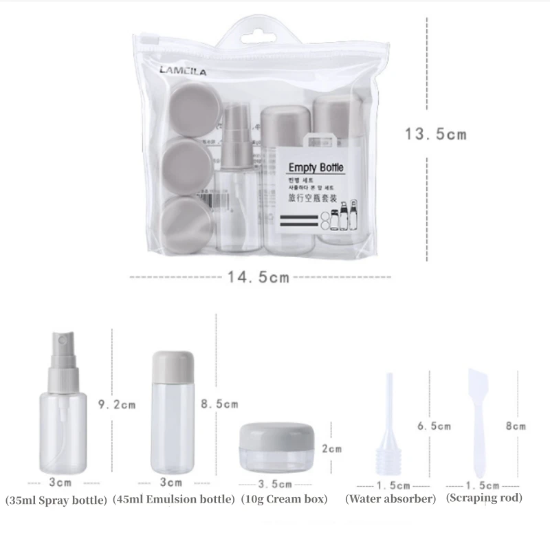 New Travel Refillable Bottle Set Spray Lotion Shampoo Shower Tube Bottling Refill Cosmetic Travel Liquid Container Portable Tool