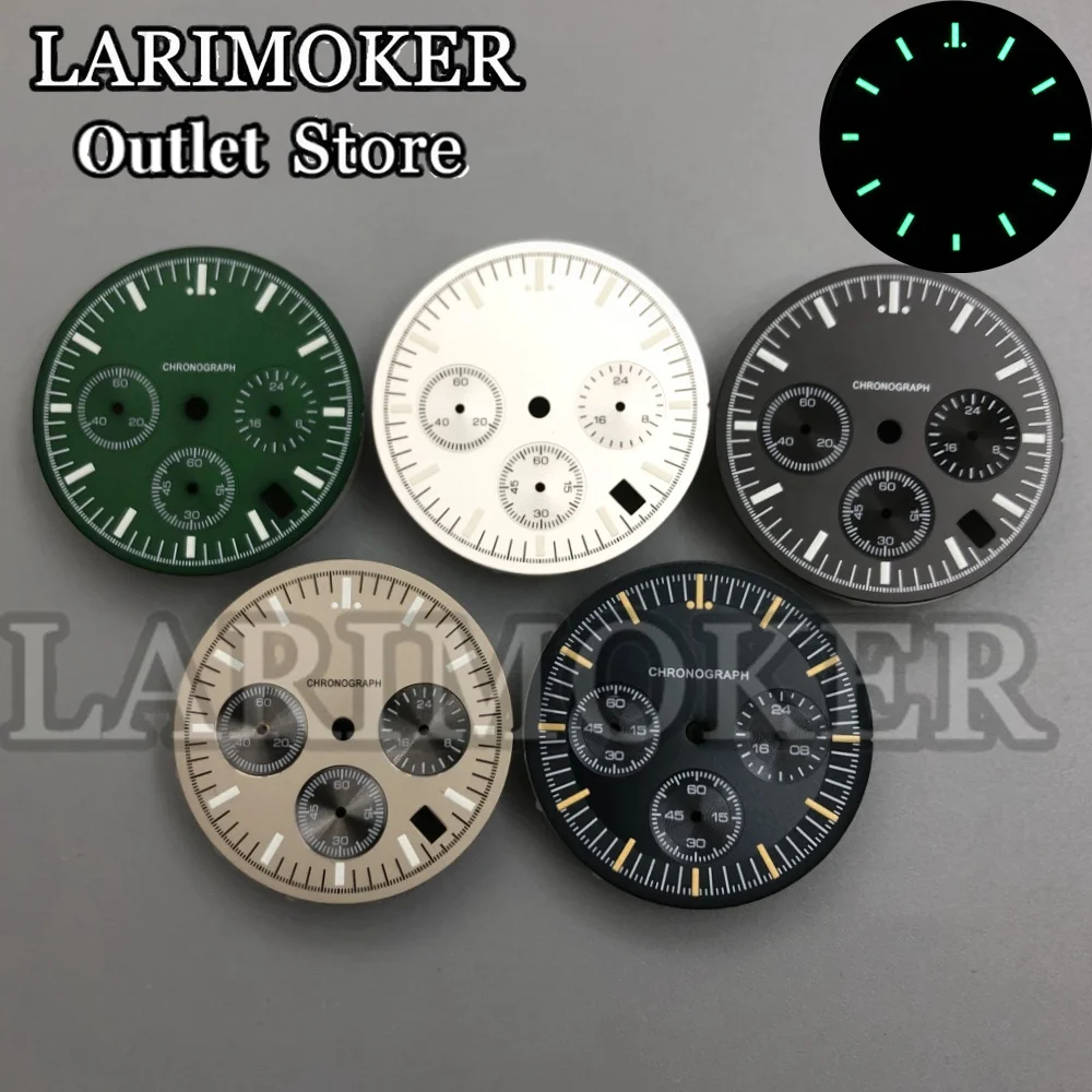 

LARIMOKER 31.5mm Green Black Watch Silver Khaki Dial fit VK63 movement Watch Accessories Luminous Index