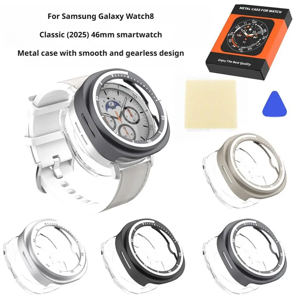 

Металлический корпус для часов Samsung Galaxy Watch8 Classic 46 мм, водонепроницаемые, защищенные от пота часы, металлическое кольцо безеля, защитный декор