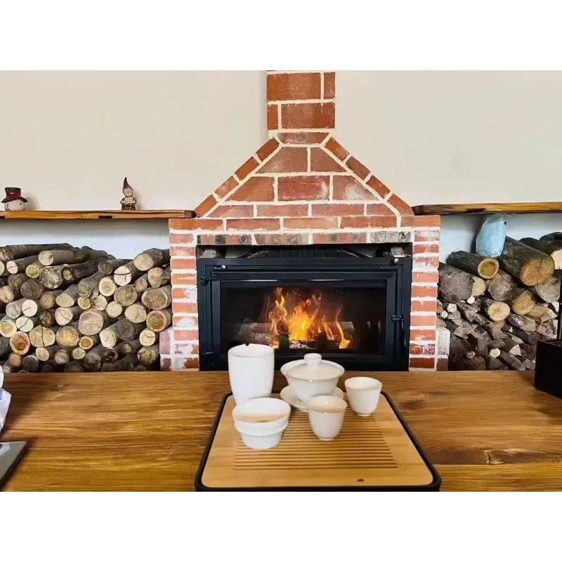 

Modern Electric Fireplace with Elegant Wooden Design Built-In Wood Stove Remote Control US Plug for Indoor Household Use