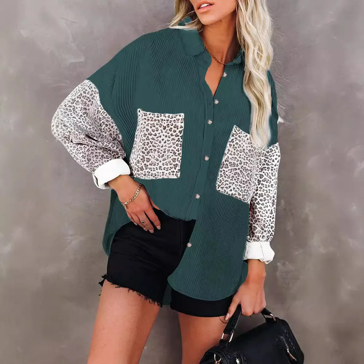 Casual da donna irt Autunno Inverno Stampa leopardata Lungo Sve Colletto rovesciato Capispalla a righe Cleanfit Sle Poliestere Cotone