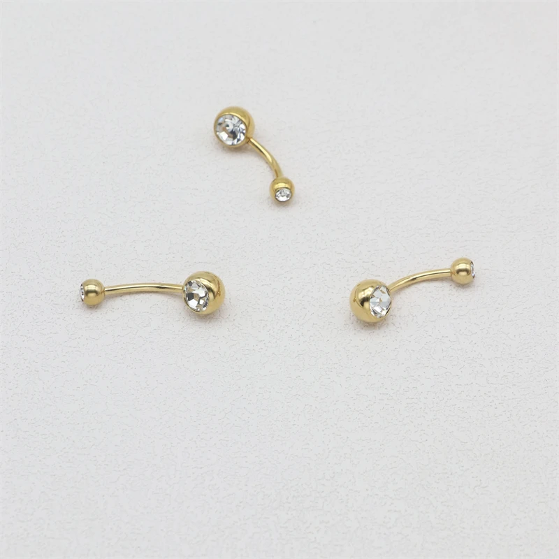 60pcs Double Clear Gem Curved Belly Bar Navel Ring Fashion Body Piercing Jewelry 10mm 12mm 14mm Women Jewelry Surgical Steel