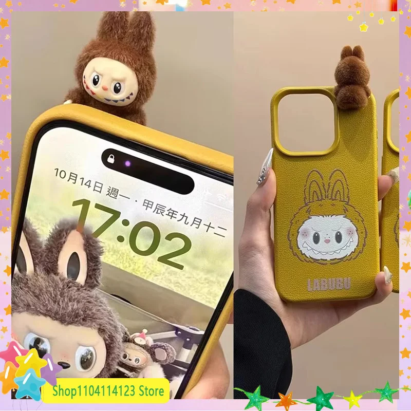 Cute Mini Labubu Phone Case For Iphone 16 15 Pro Max 14 13 12 11 Pro Max Shockproof Anti Leather Material Kawaii Flocking Labubu