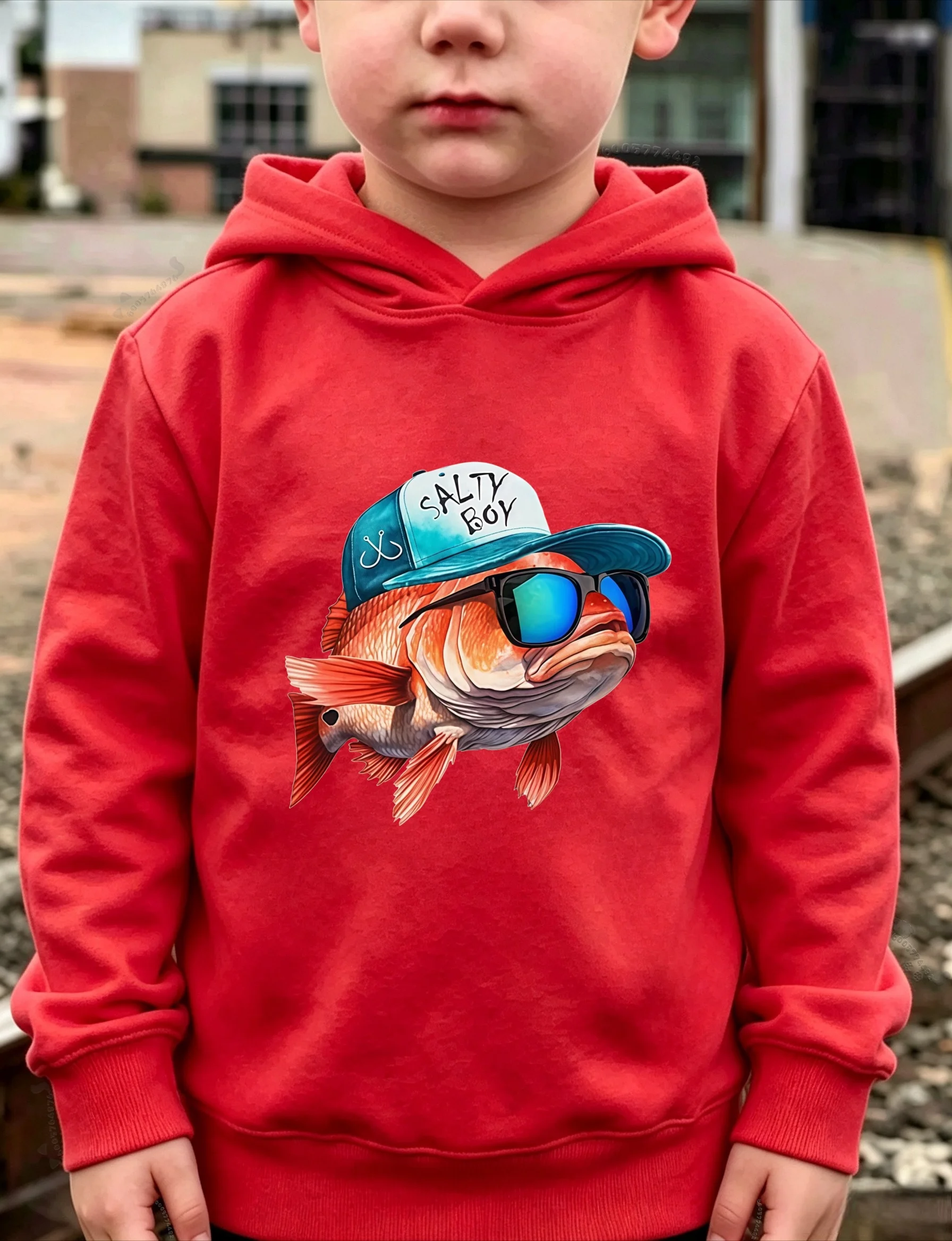 Trendy Children's Loose Hooded Sweatshirt - Fashionable, Creative, Cool Fish Print Youth Street Hooded Sweatshirt