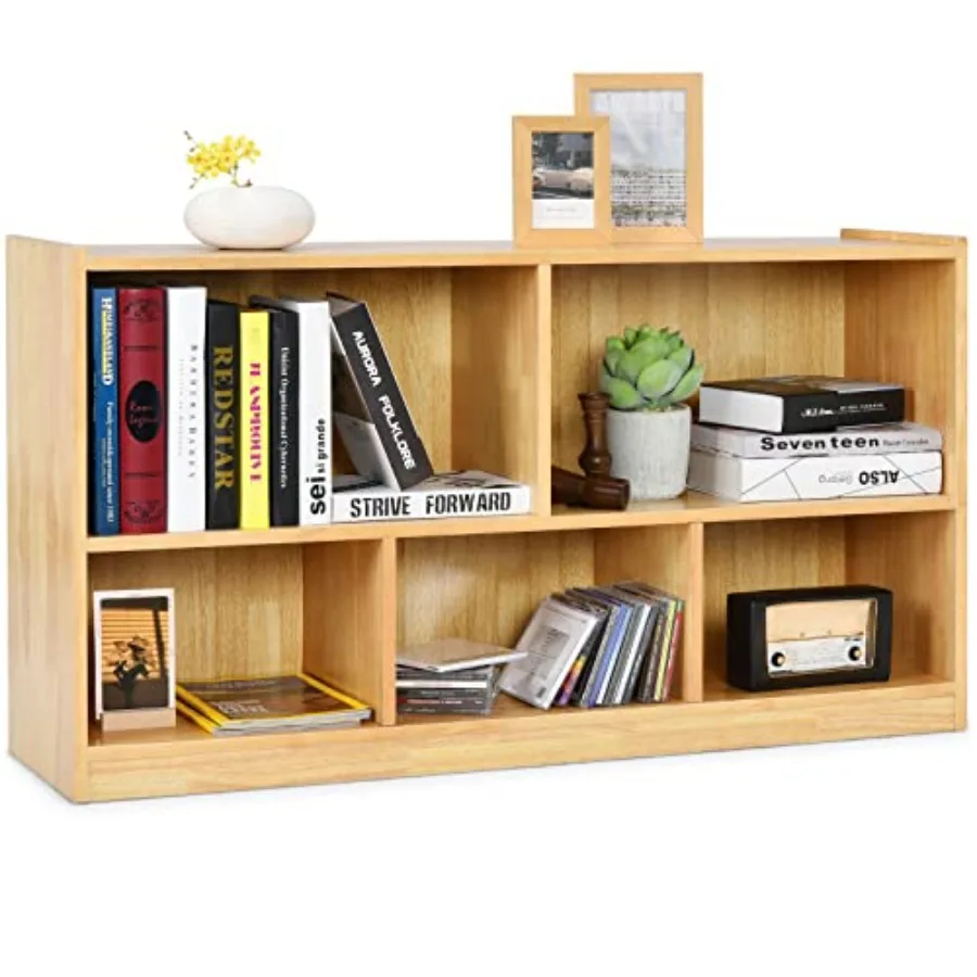 

5 Cube Bookcase 2 Tier Wooden Storage Open Bookshelf Yellow Multipurpose Display Storage Cabinet for Living Room Bedroom Hallwa