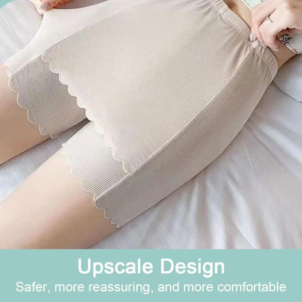 Women Ice Silk Safety Shorts High Waist Double Layer Shorts Under Skirt Slim Fit Seamless Safety Pants Summer Boyshorts