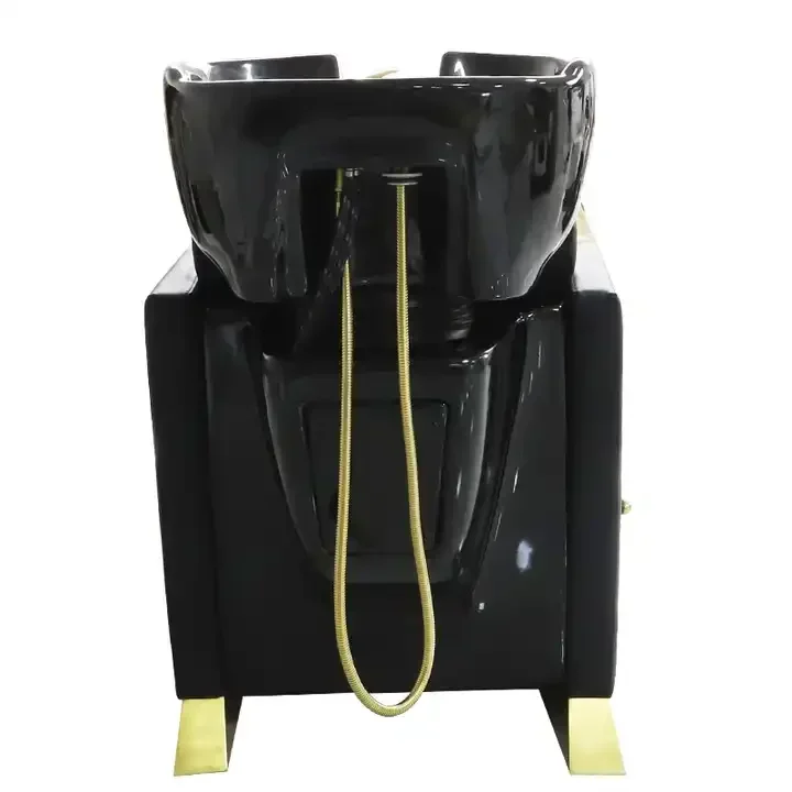 Black leather shampoo chairs gold  handle color can be customized barber shop shampoo chair sofa for sale