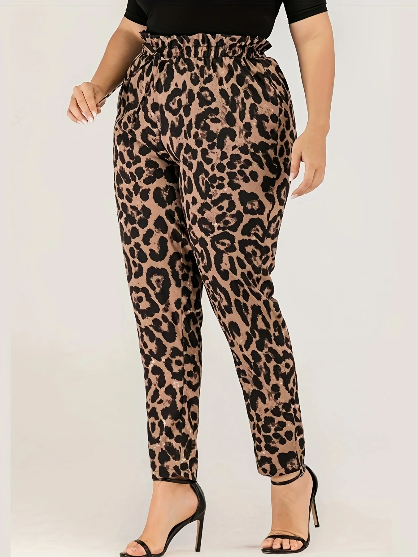 Plus Size Casual Fungus Edge Leopard Print Casual Straight Pants