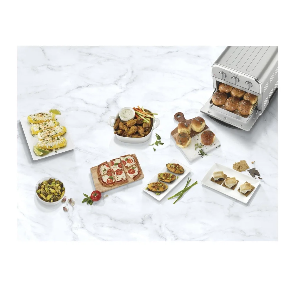 Compact Air Fryer Toaster Oven Stainless Steel 6 Cooking Functions Adjustable Temperature 450°F Includes Accessories Quiet