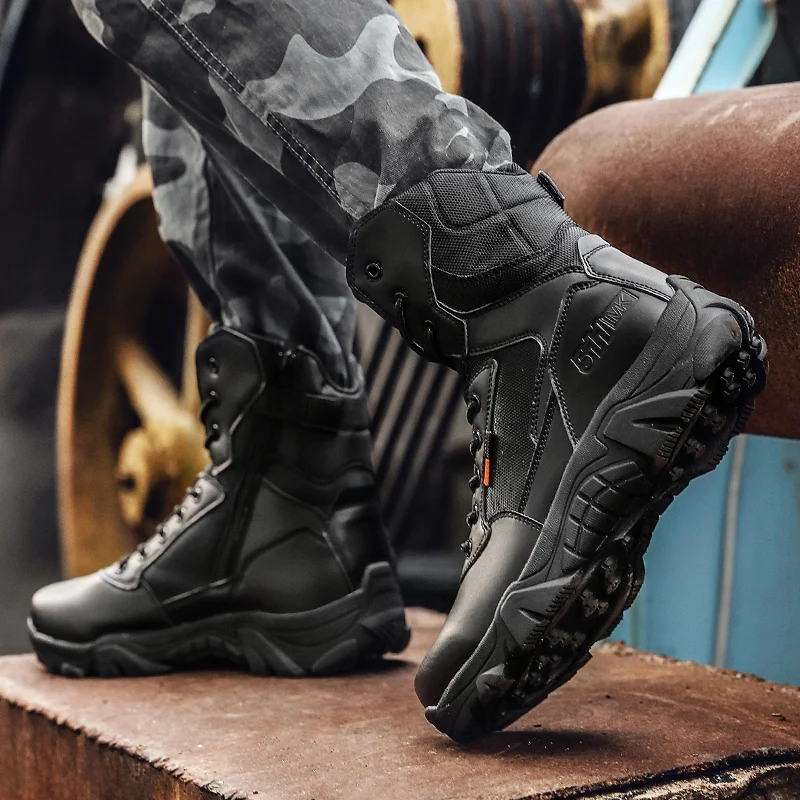 

High-top Boots Men Anti-slip Lace-up Shock-absorbing Thick-soled Ankle Boots Men Comfortable Breathable Outdoor Casual Shoes Men