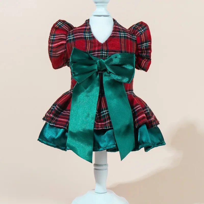Doppellagiges festliches Kleid mit Schleife für Haustiere, Herbst-Winter-Hundekleidung, Katzenrock, Katzen- und Hundekleid, Haustierbekleidung, Festtagskostüm für Partys – Detail 18
