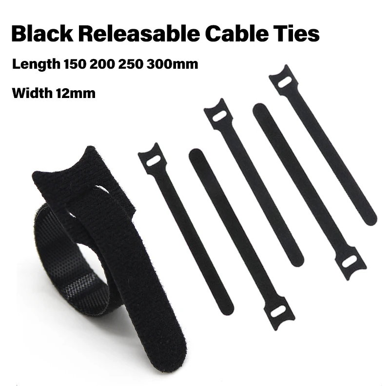 

50 - 500Pcs Releasable Cable Ties Black Nylon Loop and Hoop Multi-Purpose Fastener Tape Cord Straps Wire Organizer Bundling Tape
