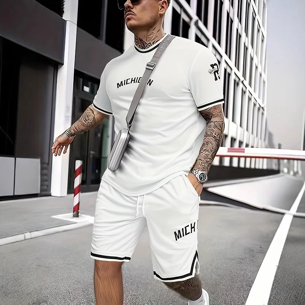 

Summer Hot-selling New Casual T-shirts – Men's 2-piece Set with Crew Neck Short Sleeves for Running, Fitness and Street Sports