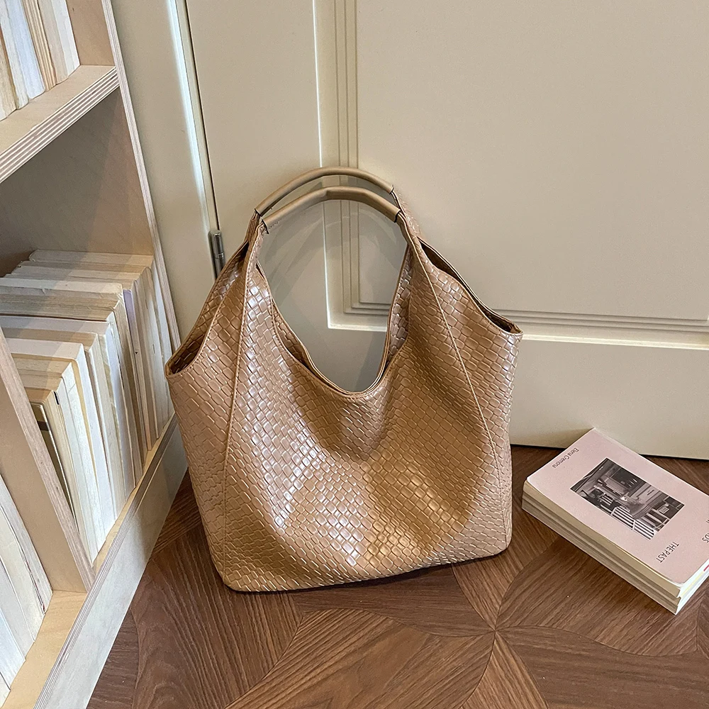 Hobo-Schultertasche, gewebte Textur, großes Fassungsvermögen, mit Magnetverschluss, elegant für den täglichen Arbeitsweg und zum Einkaufen in der Stadt – Detail 18