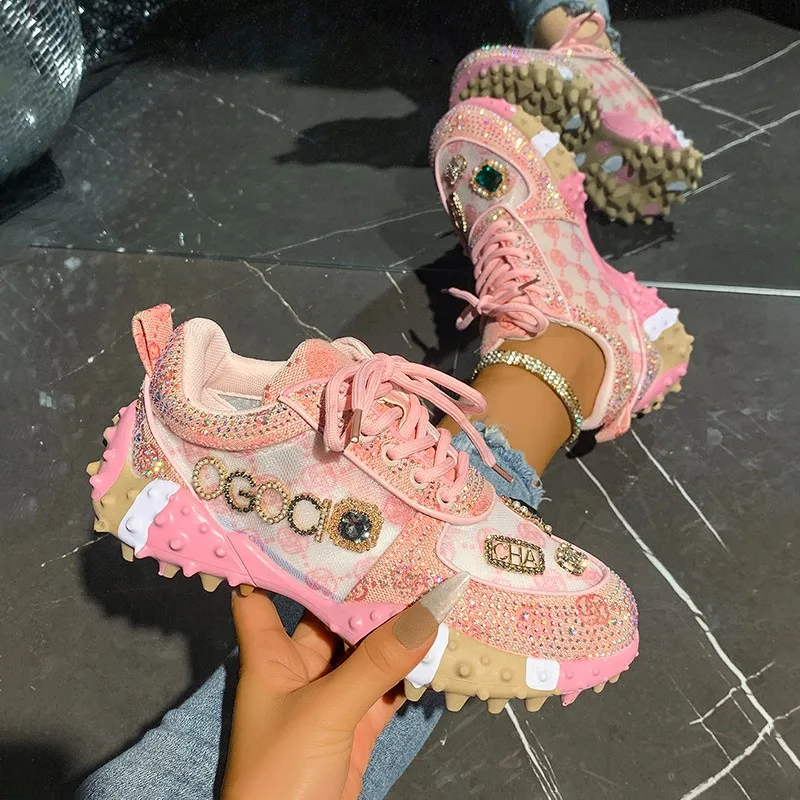 

High-top Round-toe Lace-up Sequined Multi-color Fashionable, Versatile, Comfortable, Anti-slip, Breathable Sports Women's Shoes