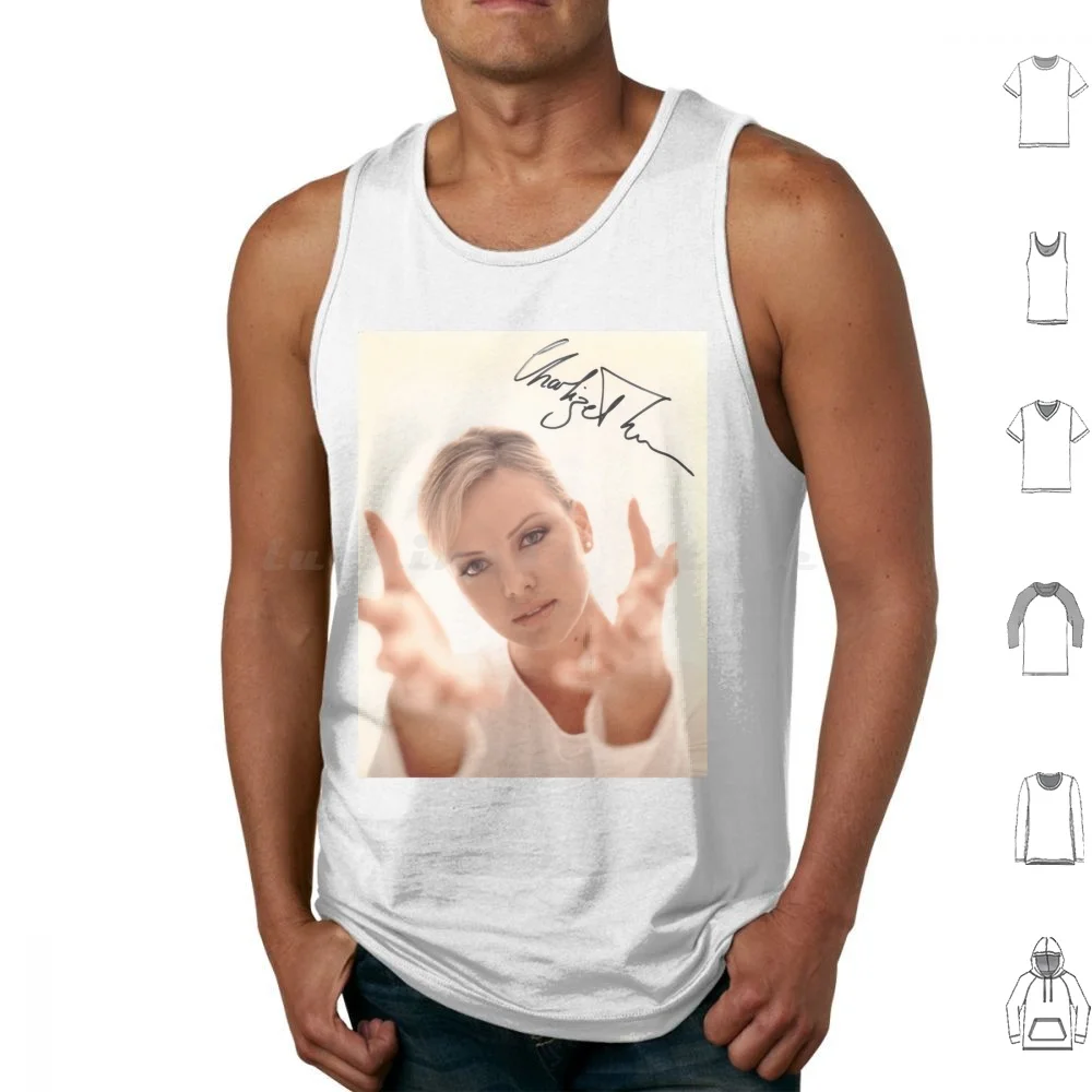 Charlize Theron Autograph Tank Tops Print Cotton Charlize Theron Actress Movies Cinema Tv Shows Film Hollywood Celebrity