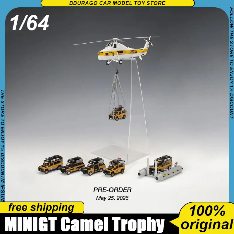 Minigt 1:64 Camel Trophy con Helicóptero Sikorsky S-58t Ac38, Land Rover Range Rover 1981 Defender 90 110 y Balsa Ac18, Modelo de Juguete