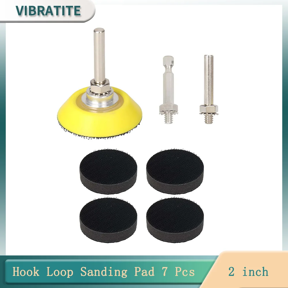 

2 Inch 50 MM Hook and Loop Sanding Pad Kit 7 Pcs with 1/4 inches Shank Drill Attachment and Soft Foam Layer Buffering Pad