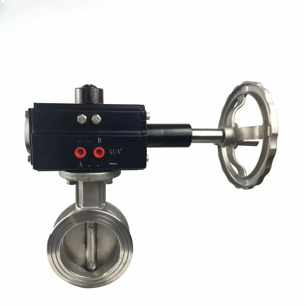 DN100 Flange Connection Ss304 Pneumatic Regulating Butterfly Valve With Handwheel