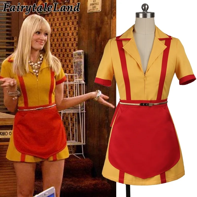 Custom Made 2 Broke Girls Costume Halloween Outfit Max Black Caroline Wesbox Channing Cosplay Suit 2 Broke Girls Apron Dress