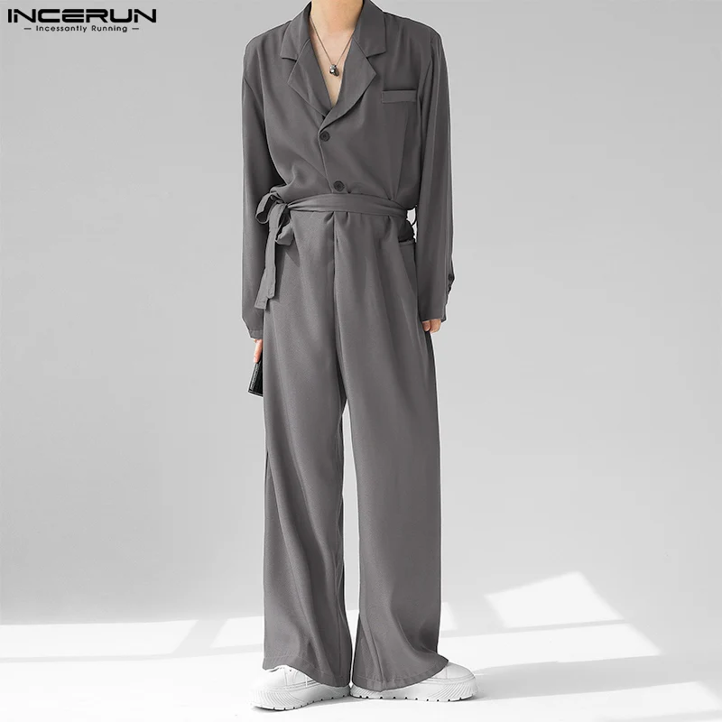 

Fashion Men Jumpsuits Solid Color Lapel Long Sleeve Korean Style Rompers Men Streetwear Loose 2023 Casual Overalls S-5XL INCERUN