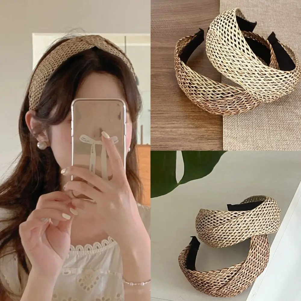 

Hollow Straw Weave Headband Vacation Style Hair Band Wide Edge Hairband Korean Style Headwear Bohemian Style Hair Hoop Women