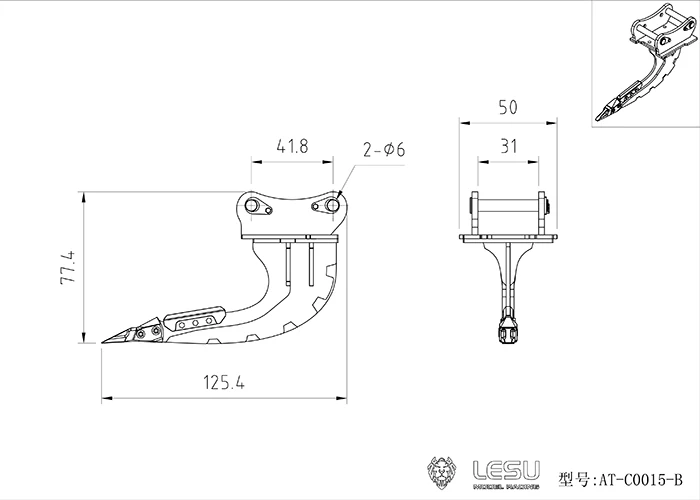 Metalowy zrywacz z zakrzywionym ostrzem do modelu LESU 1/14 RC koparka hydrauliczna Komatsu AC360 DIY