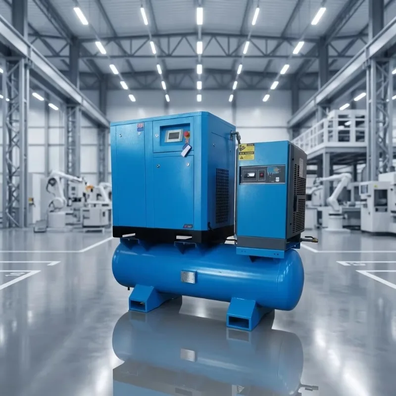 Customized Permanent Magnet VFD 4-in-1 Air Compressor 22kW 380V With Dryer And Tank Low Noise For CNC And Laser