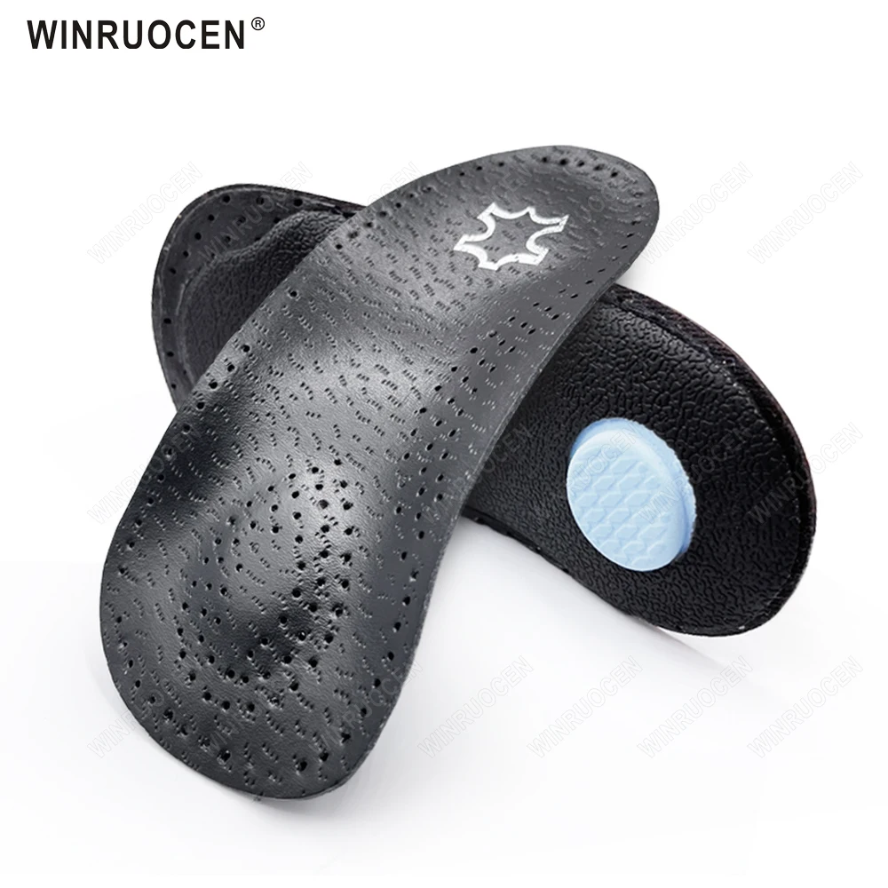 Plantilla semiortopédica de cuero para hombre y mujer, Corrector de pie plano, almohadilla para aliviar el dolor de talón, cuidado de piernas, 3/4