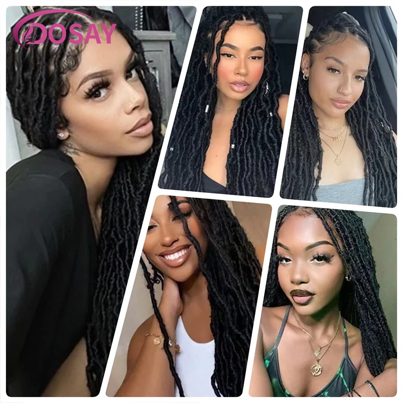 Perruque tressée en dentelle synthétique pour femmes noires, dreadlock, locs ondulés, perruques de cheveux tressés, tresse de boîte sans nœuds, fway, 40"