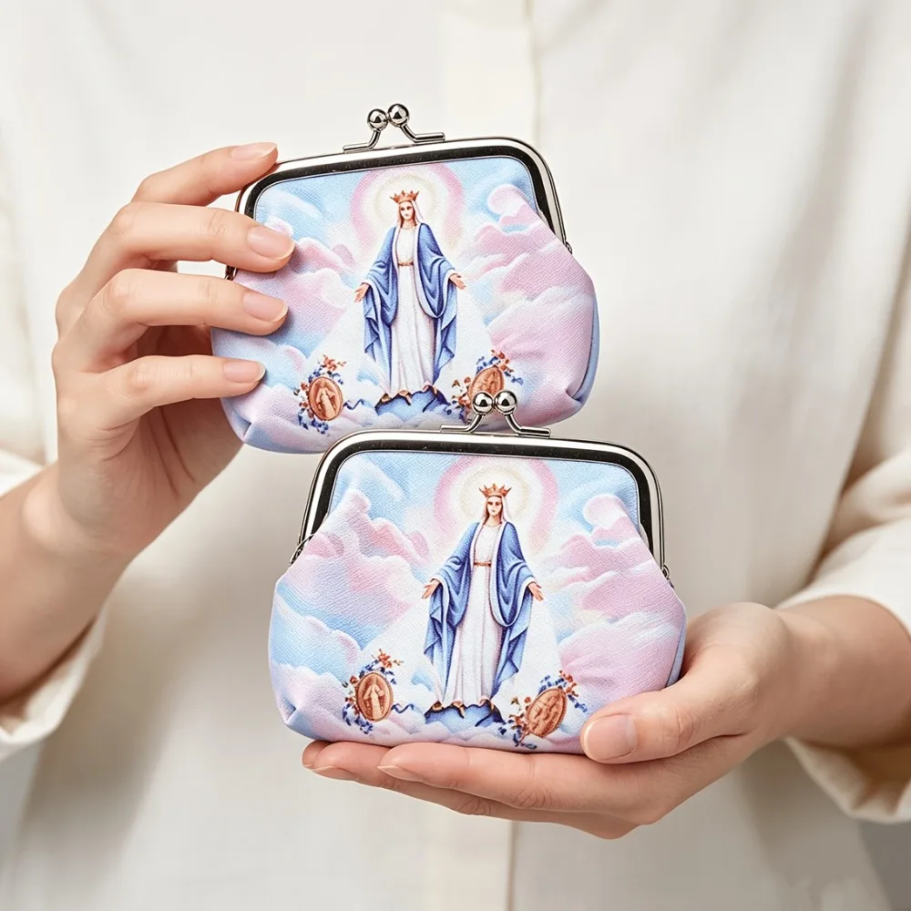 2‑12 Pcs Virgin Mary Kiss‑Lock Coin Purse Small Jewelry Storage Pouch Baptism Church Religious Party Favor Gifts