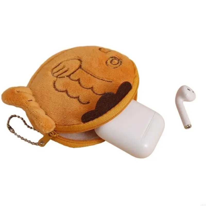 Headphone Storage Bag for Girls Women Fish Coin Plush Coin Purse Earphone Small Change Purse Keychain