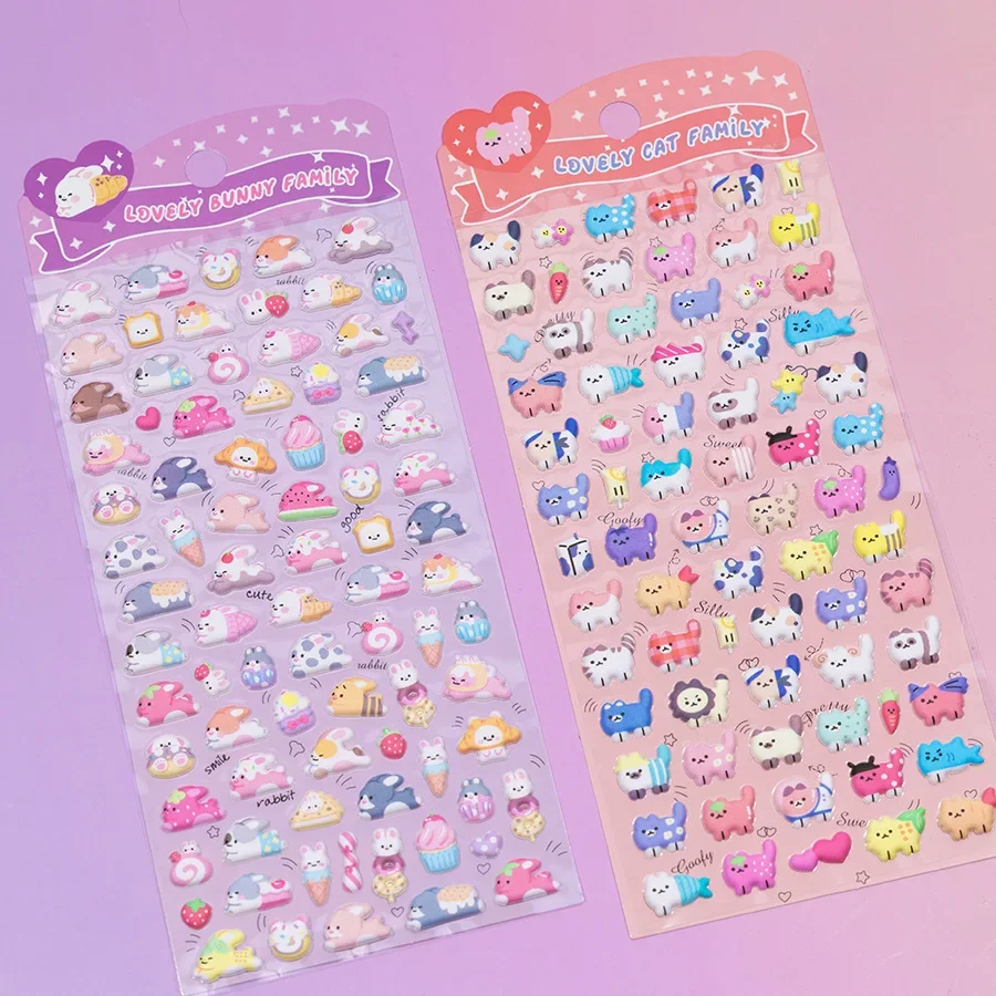 3D Kawaii Pet Family Crystal Puffy Stickers for Toddler Reward DIY Craft Scrapbook Phone Decal Early Learning Gift
