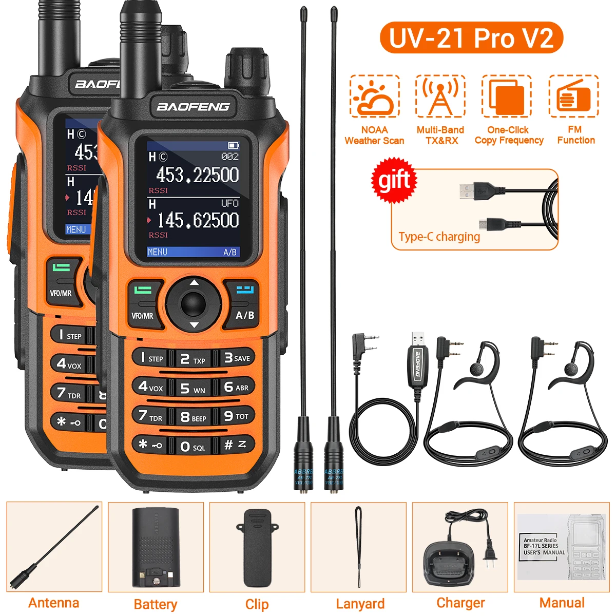2PCS Baofeng UV-21 Pro Walkie Talkie Multi Band Draadloze Kopieerfrequentie Lange afstand 999CH AM High Power UV 5R K6 5RH Ham Radio