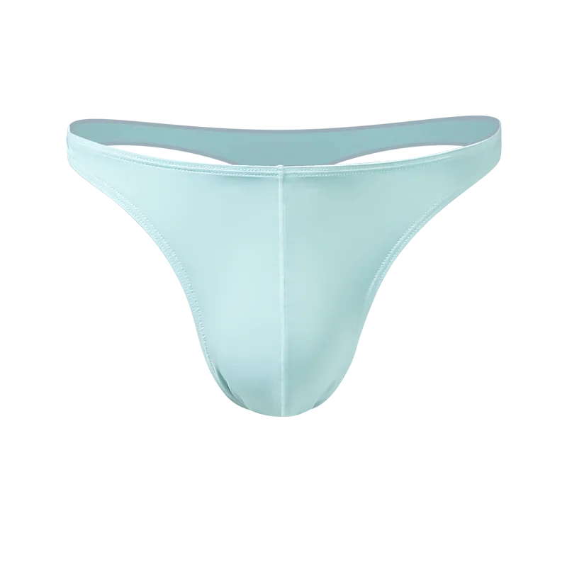 Men's low waist solid color U convex elastic tight sexy T panties ice silk slippery hip thong breathable T pants