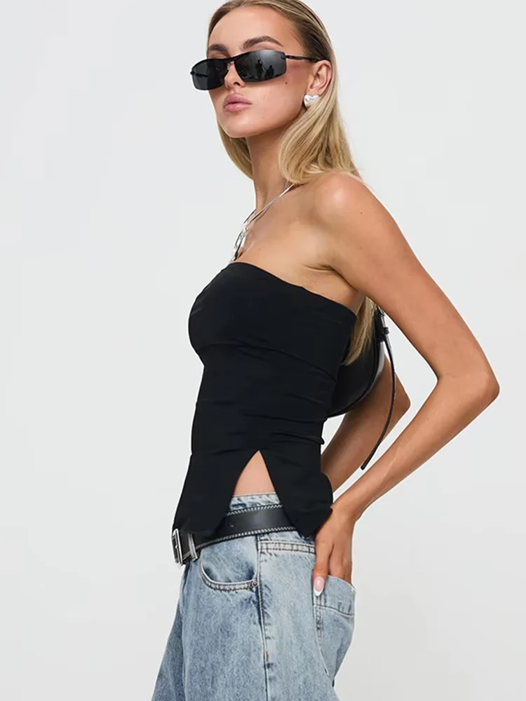 Summer street hot girl pure desire girl strapless vest American split short top for women