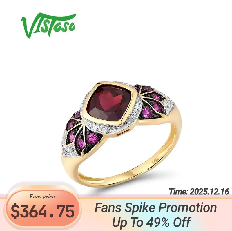 

VISTOSO Pure 14K 585 Yellow Gold Ring For Women Diamond Ruby Rhodolite Garnet Gemstones Luxury Wedding Engagement Fine Jewelry