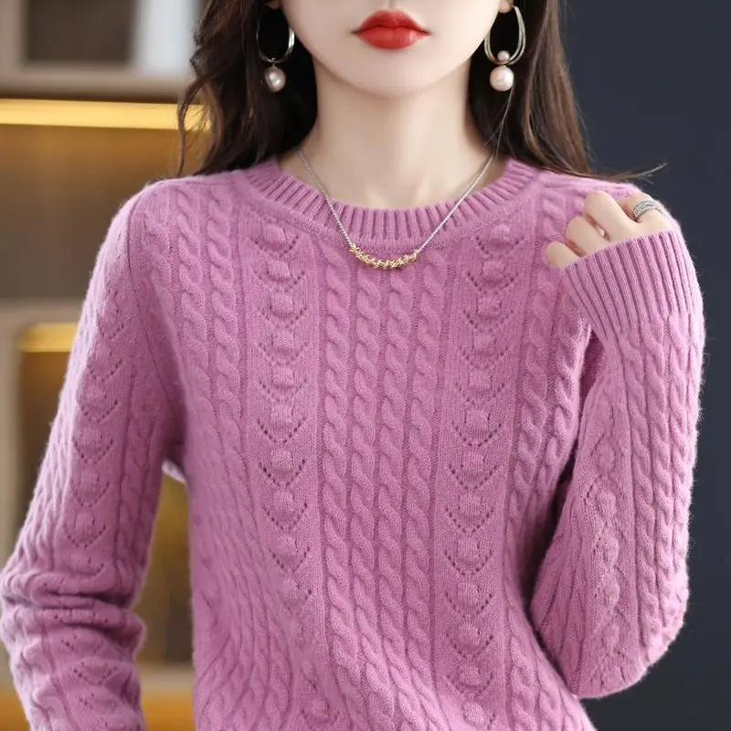 

2024 Women's O-neck Sweater Twist Loose Jumper Thickened Bottom Shirt Fleece Autumn and Winter Jacquard Pullover Sweater LJ436