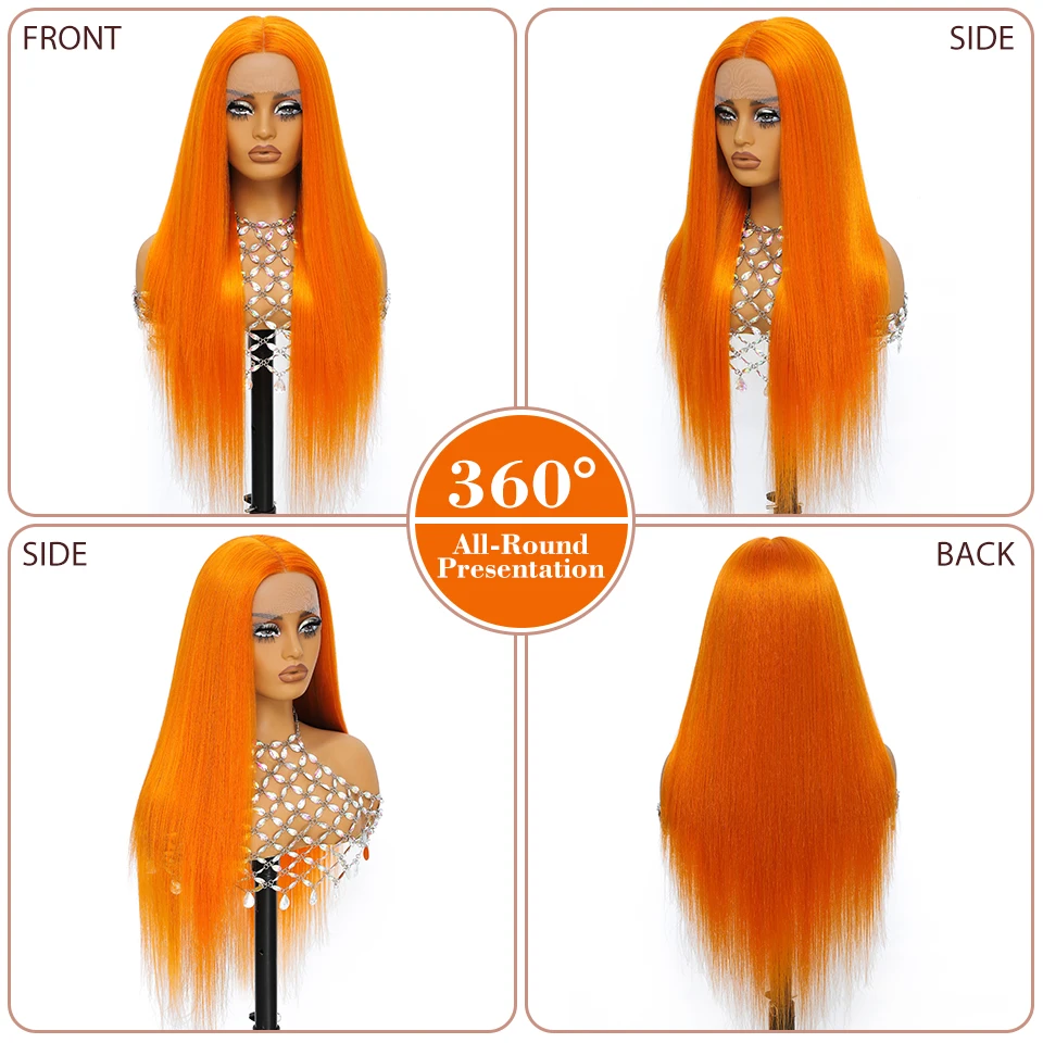 13x6 레이스 프론탈 가발, 아프리카 여성용 합성 스트레이트 레이스 가발, 고온 블론드 진저 블랙 레이스 프론탈 여성용 가발