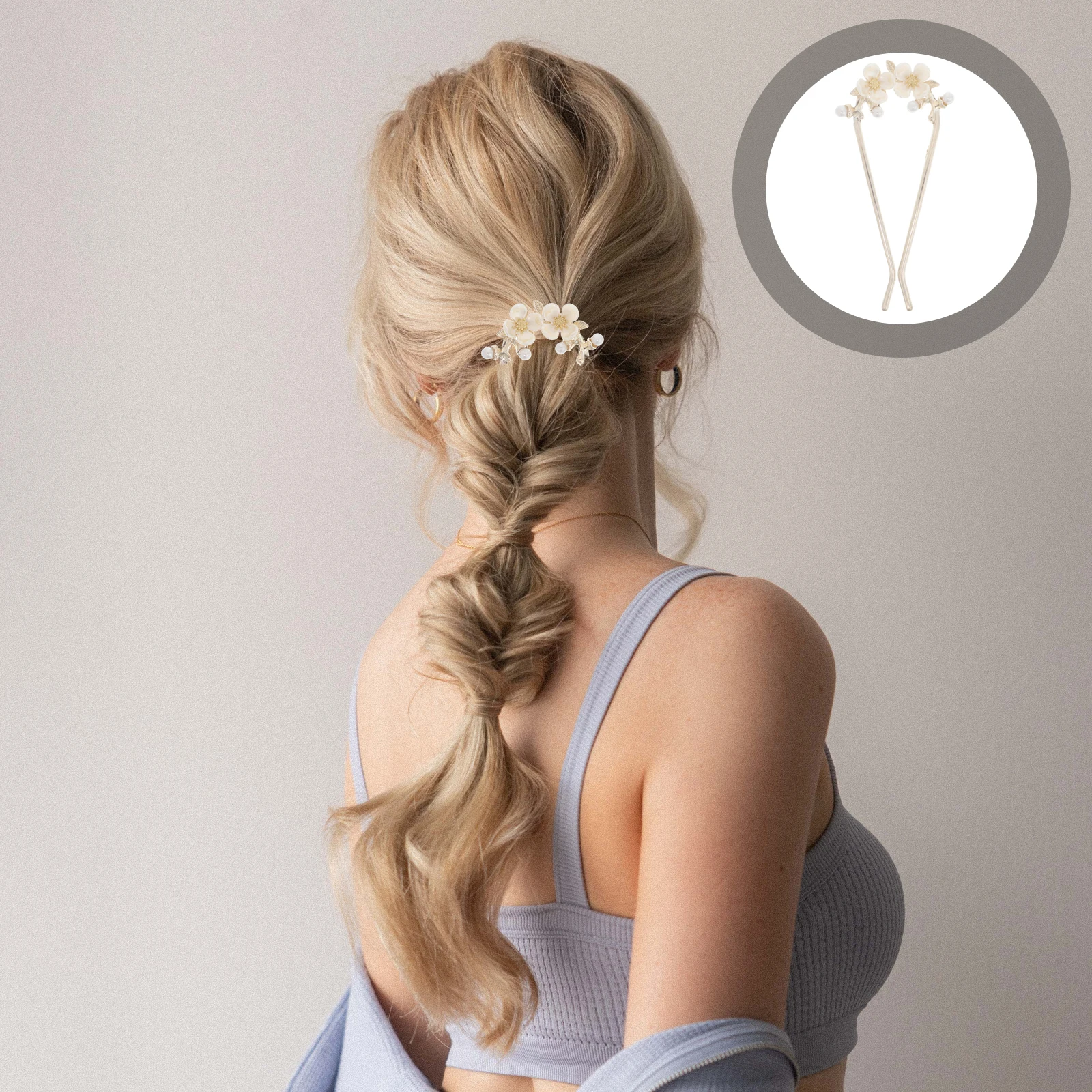 

U-Shaped Flower Hairpin Handcrafted Chinese Hair Accessories for Women Vintage Elegant Ancient Headdress Bun Hair Fork Bridal