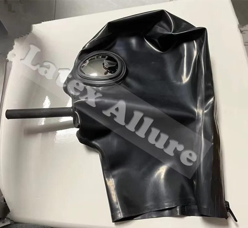 

Hot Handmade latex mask full cover with eye glass And Mouth Breathing Tube Cosplay Hood Back Zip Halloween
