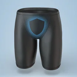 Men Sexy Silicone PU Shorts One-piece U Convex Pouch Pants Soft Elastic Tight Pants Low Waist Waterproof Safety Panties