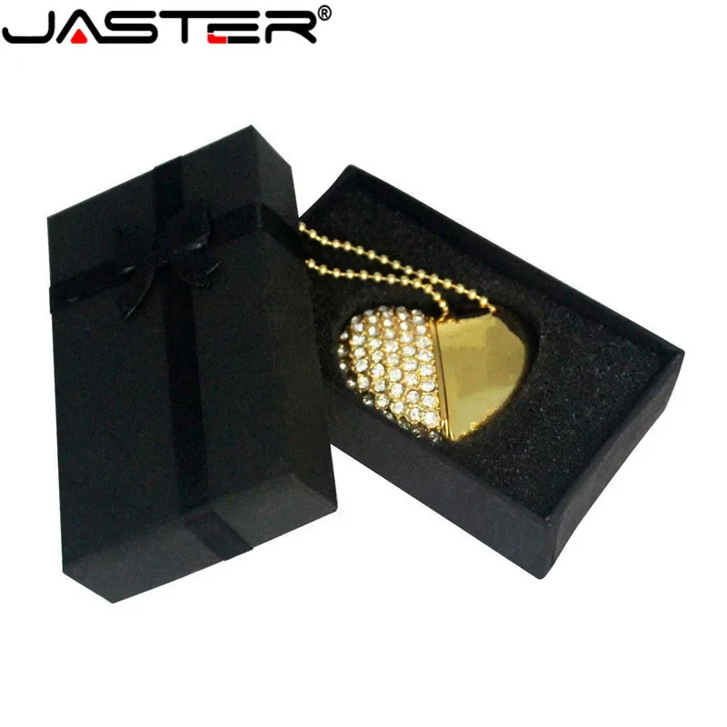 Jaster USB Flash Drive Kristal Cinta Hati + Kotak Pena Drive Batu Mulia 4G/ 8G/ 16G/ 32G/Diamante Memori Pernikahan Hadiah