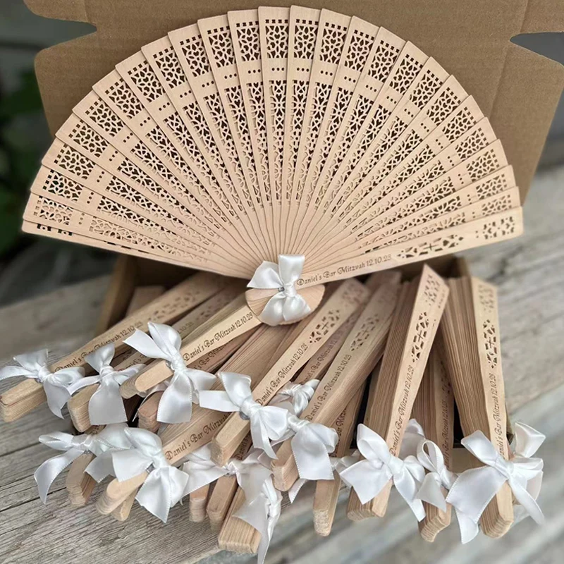 30/50PCS Engrave Text Hand Fans, Personalized Wedding Gifts, Custom Wood Folding Hand Fan, Wooden Fans With White Ribbon Tassel